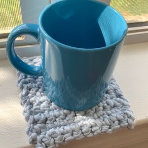 3 pack of crocheted baby blue mug rug coasters